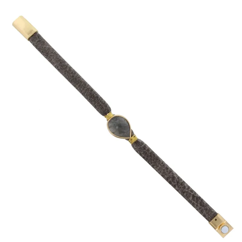 Stone Grey Leather Bracelet with Grey Stone sold by Charming Charlie