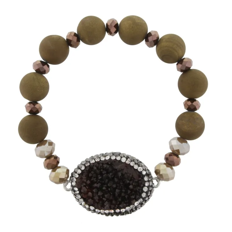 Brown Agate Beaded Stretch Bracelet with Black Pave Druzy sold by Charming Charlie