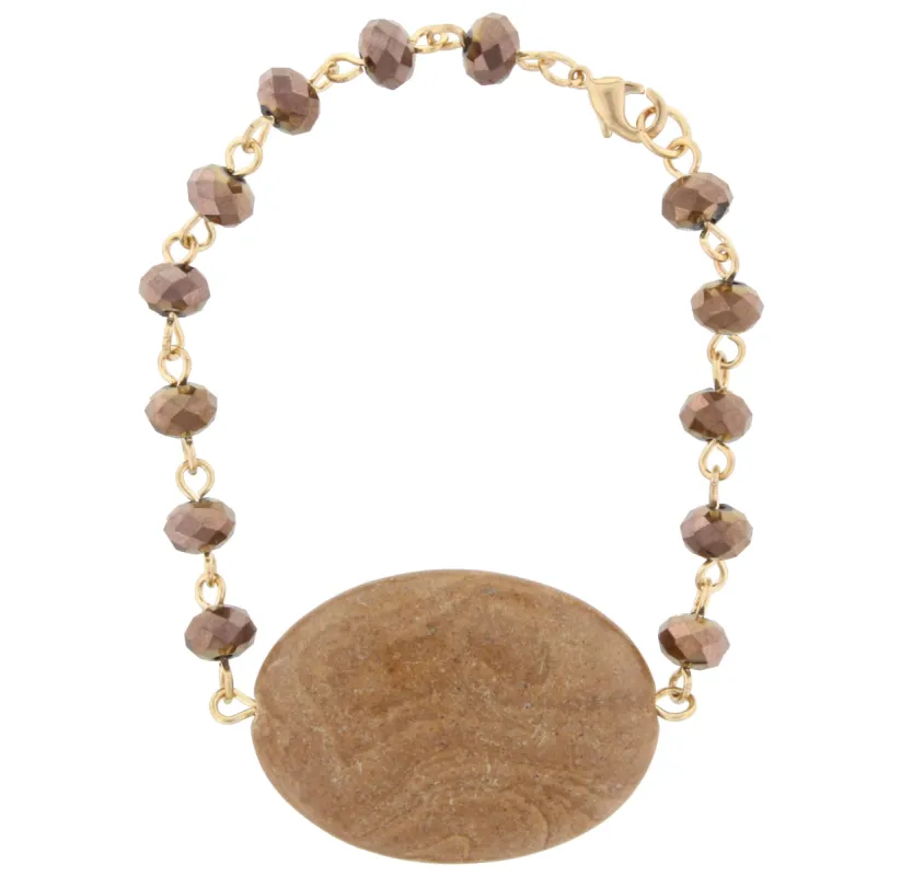 Bronze Faceted Beaded and Gold Linked Bracelet with Picture Jasper Stone sold by Charming Charlie