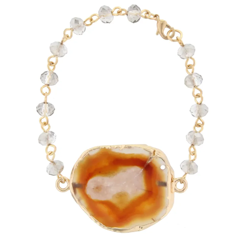 Black Diamond Faceted Beaded and Gold Linked Bracelet with Brown Agate sold by Charming Charlie