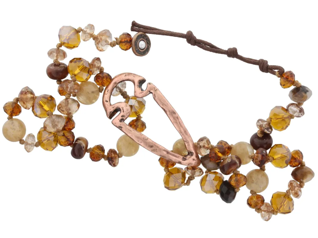 Multi Brown Beaded Wrap Bracelet with Copper Arrow Head sold by Charming Charlie