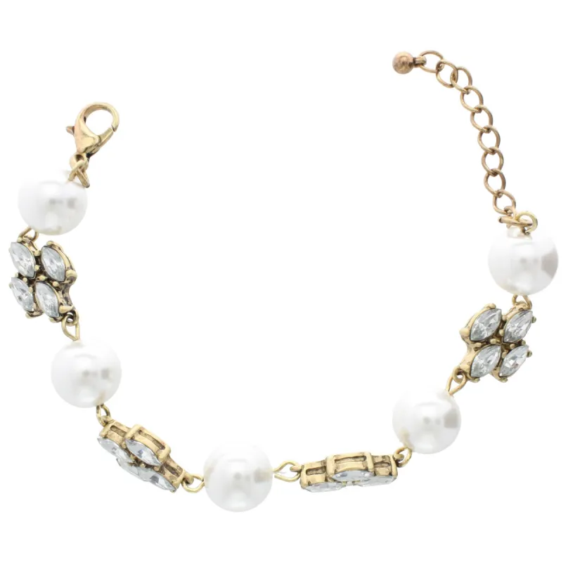 Crystal Cross and Ivory Pearl Gold Linked Bracelet sold by Charming Charlie