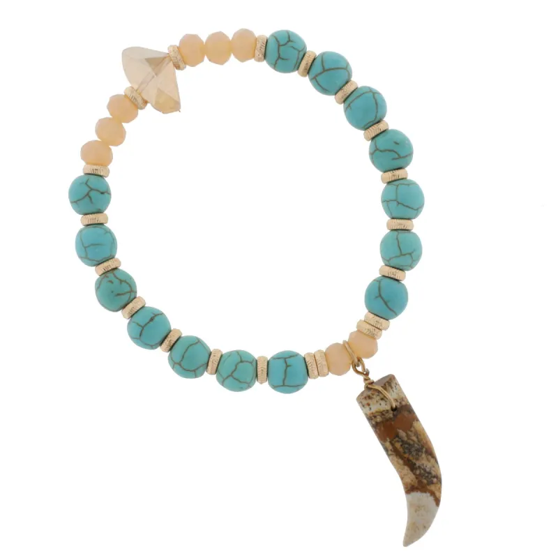 Turquoise Beaded Stretch Bracelet with Picture Jasper Horn Accent sold by Charming Charlie