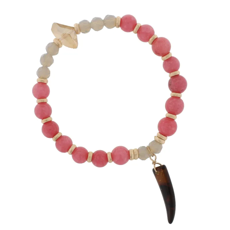 Pink Stone Beaded Stretch Bracelet with Tortoise Horn Accent sold by Charming Charlie