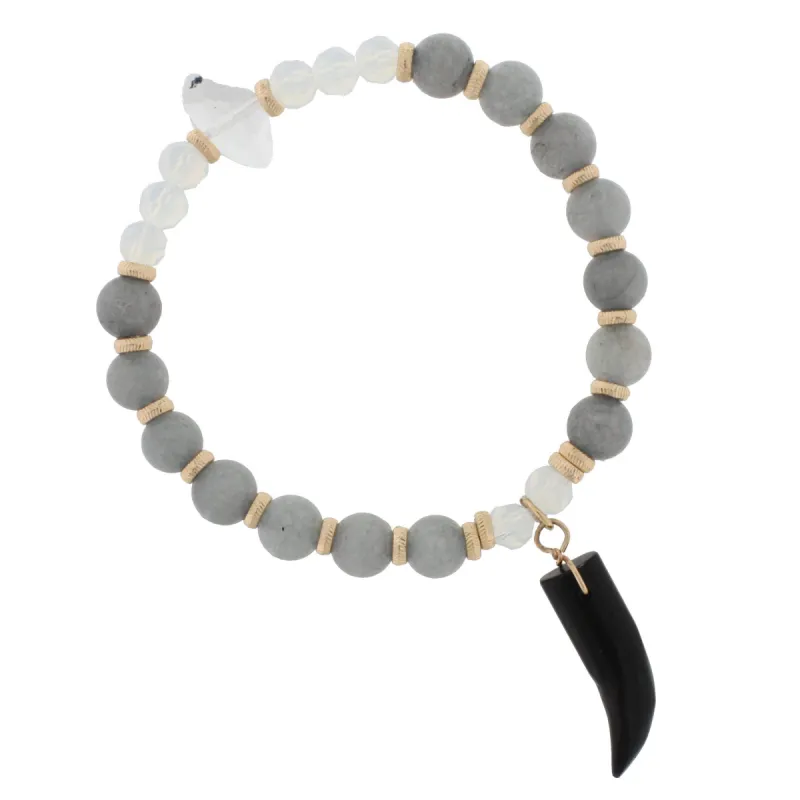 Grey Stone Beaded Stretch Bracelet with Black Horn Accent sold by Charming Charlie