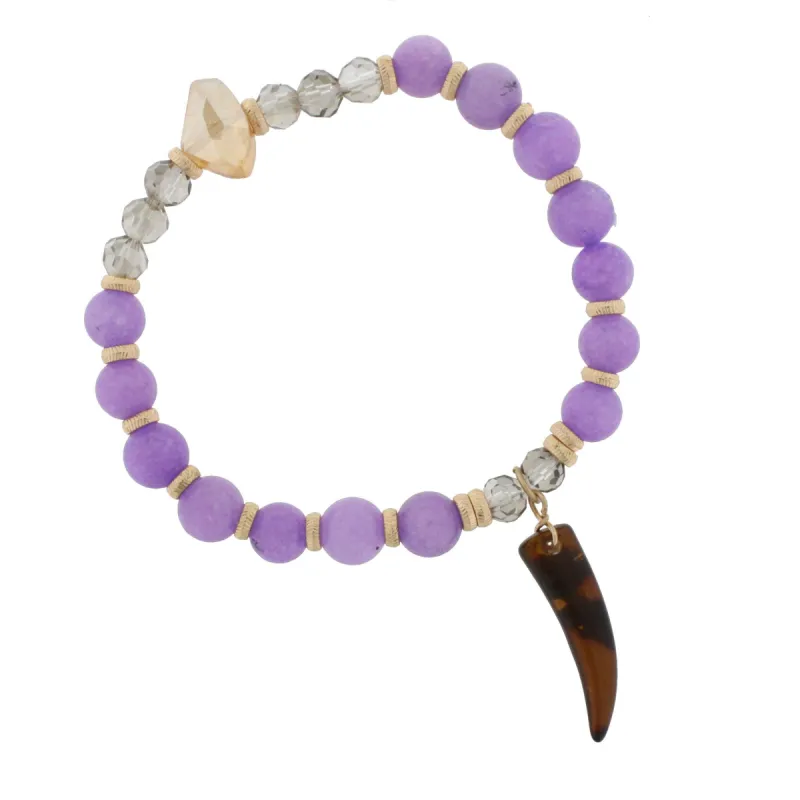 Purple Stone Beaded Stretch Bracelet with Tortoise Horn Accent sold by Charming Charlie