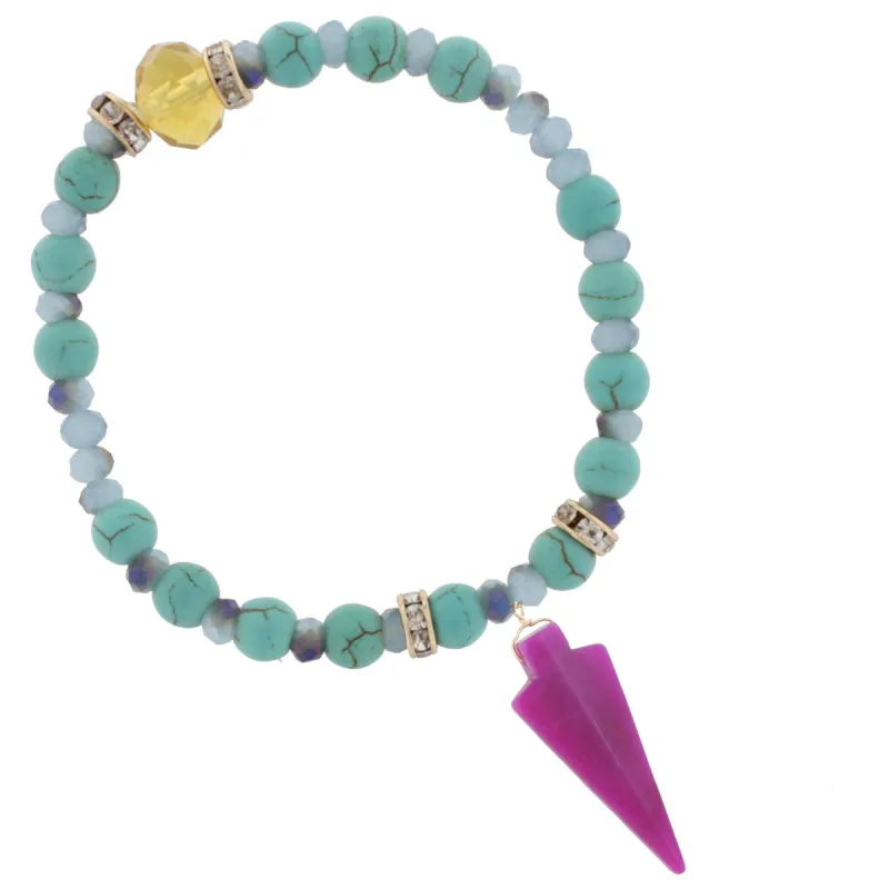 Turquoise Stone Beaded Bracelet with Fuschia Arrowhead Accent sold by Charming Charlie