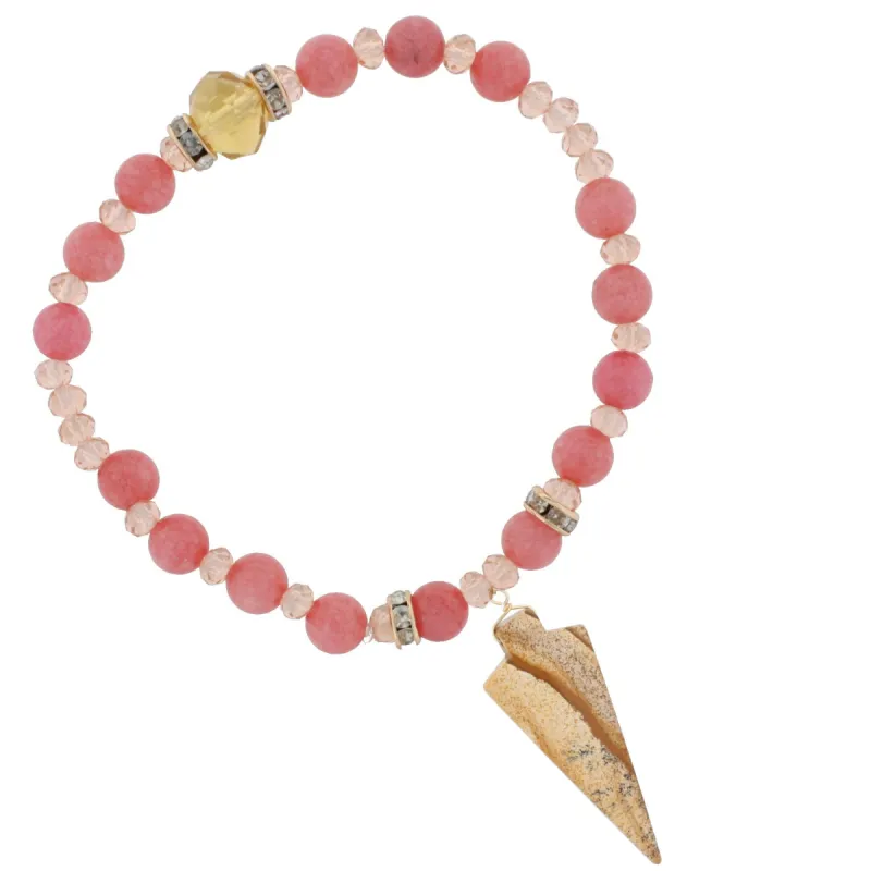 Pink Stone Beaded Stretch Bracelet with Picture Jasper Arrowhead Accent sold by Charming Charlie