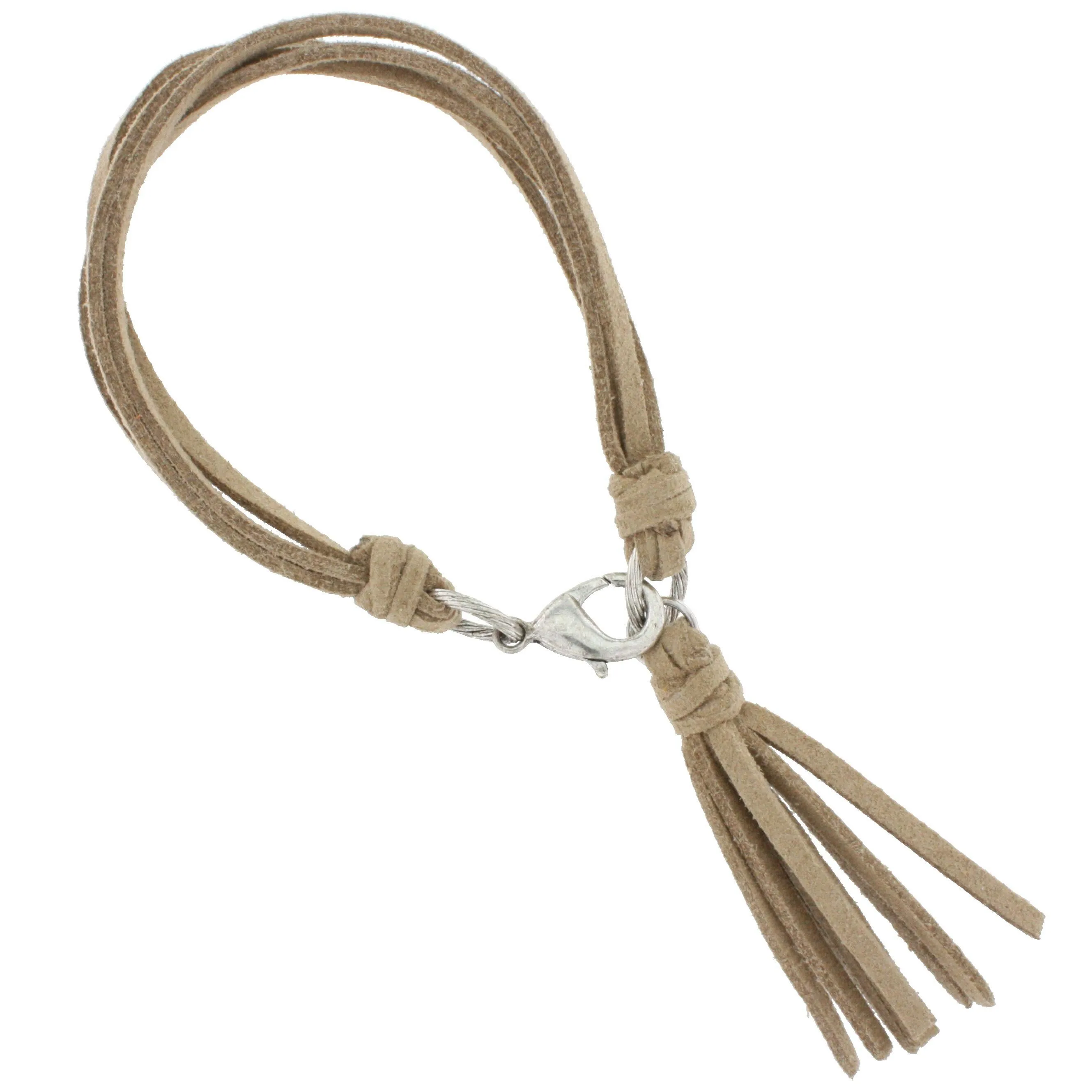 Beige Leather Multi Strand Bracelet with Tassel Accent sold by Charming Charlie