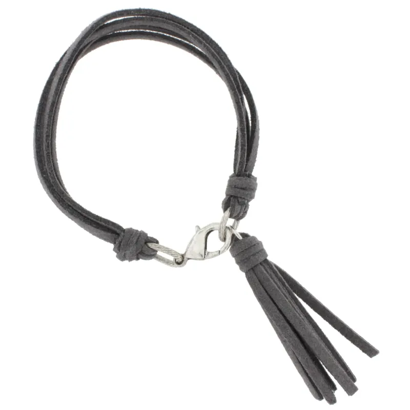 Grey Leather Multi Strand Bracelet with Tassel Accent sold by Charming Charlie