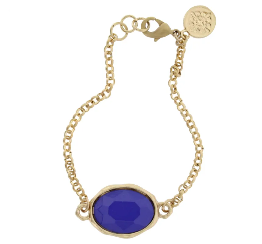 Gold Linked Bracelet with Faceted Navy Glass Oval sold by Charming Charlie