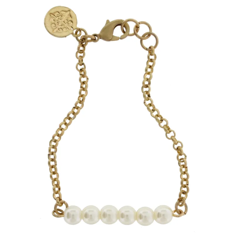 Gold Linked Bracelet with Faceted Ivory Rondelles sold by Charming Charlie