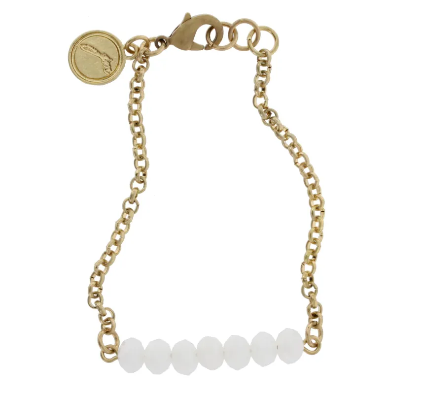 Gold Linked Bracelet with Faceted Opaque White Rondelles sold by Charming Charlie
