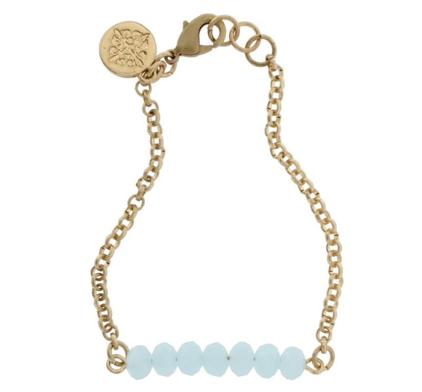 Gold Linked Bracelet with Faceted Aqua Rondelles sold by Charming Charlie