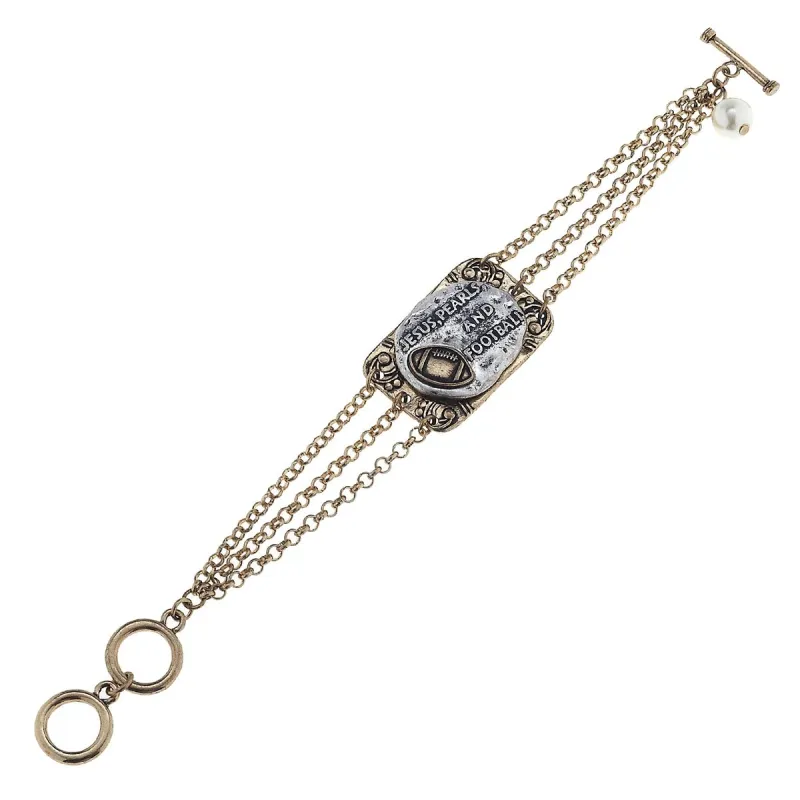 2-Tone "Jesus, Pearls, and Football" Phrase Plate Toggle Bracelet sold by Charming Charlie