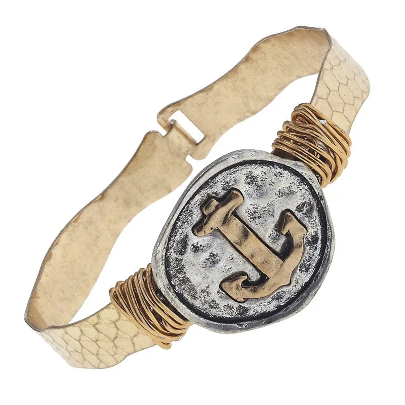 2-Tone Casting Anchor on Antique Gold Wavy Latch Bracelet sold by Charming Charlie