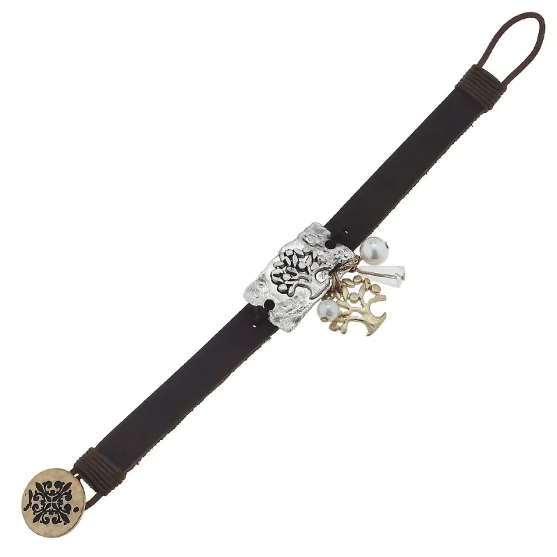 Leather Tree Of Life Plate Toggle Bracelet made by Charming Charlie