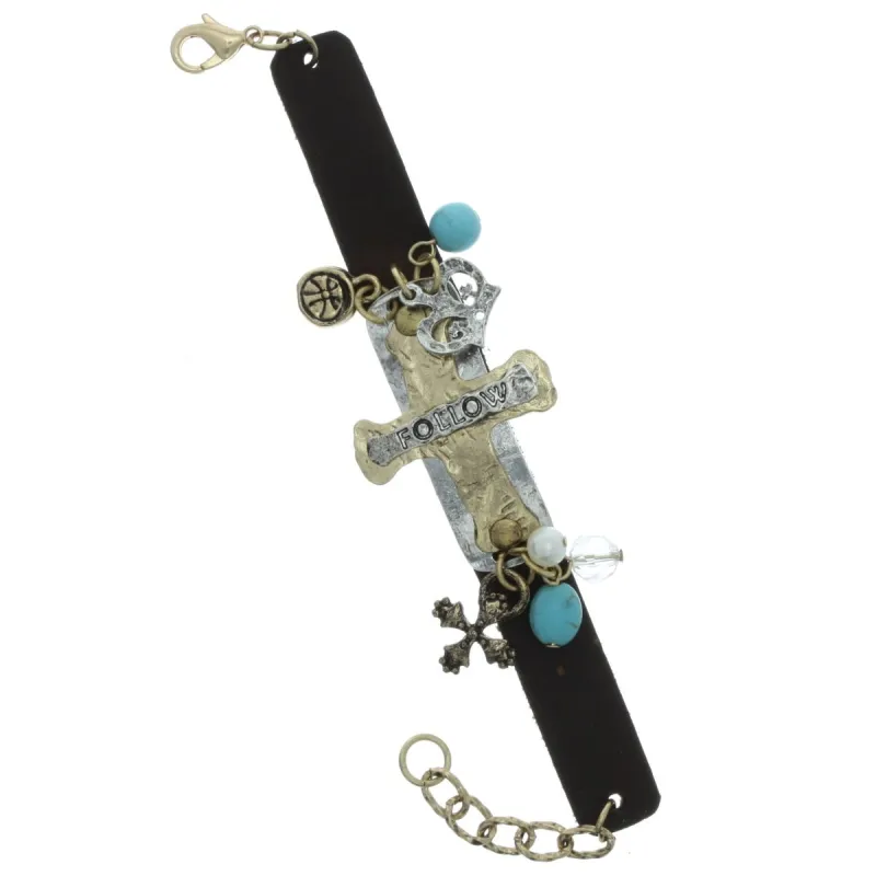 Leather Cross "Follow" Bracelet sold by Charming Charlie