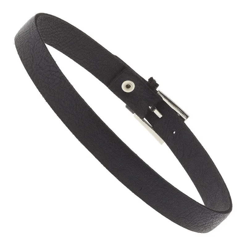 Black Leather and Antique Silver Buckle Bracelet sold by Charming Charlie