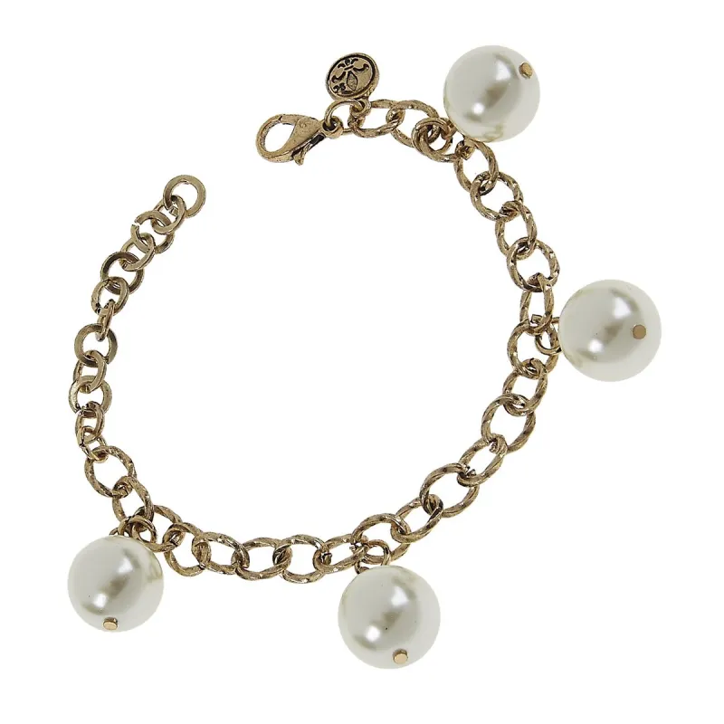 Antique Gold And Glass Pearl Charm Bracelet sold by Charming Charlie