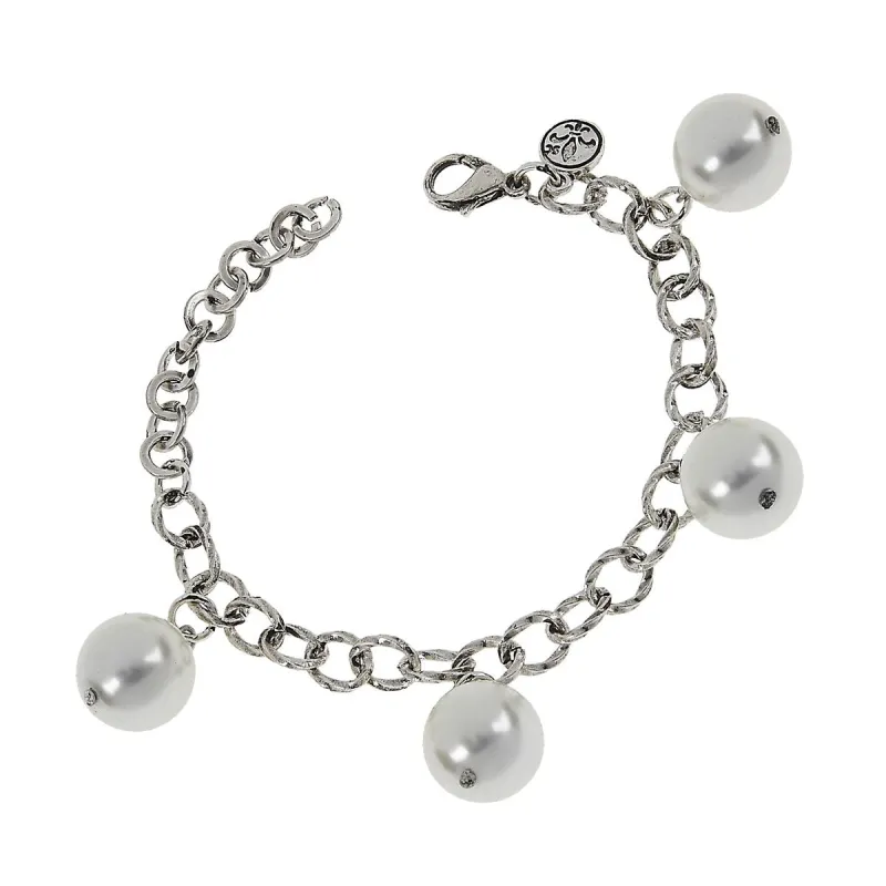 Antique Silver And Glass Pearl Charm Bracelet sold by Charming Charlie