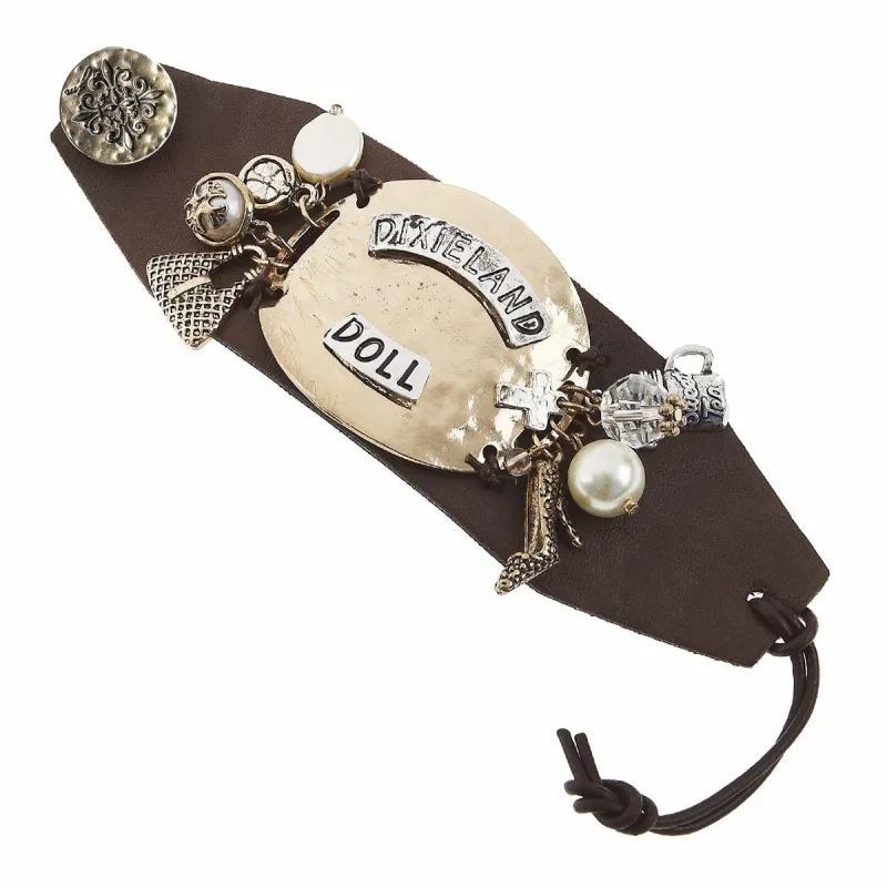 "Dixieland Doll" Wide Leather Charm Bracelet sold by Charming Charlie