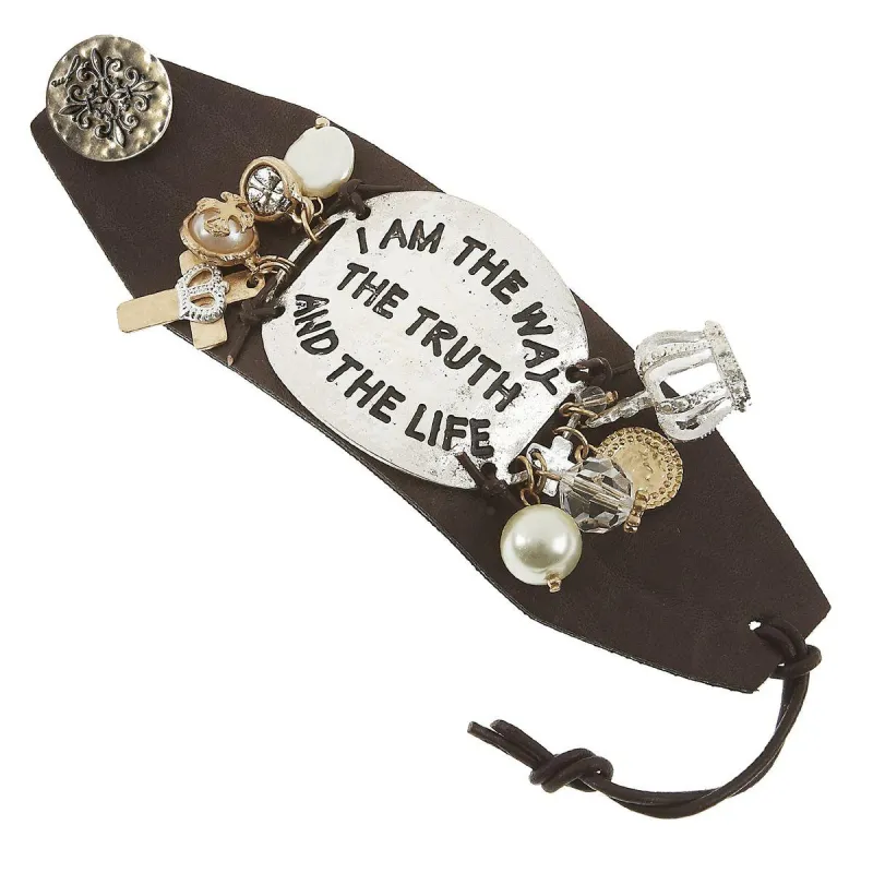 "I Am The Way, The Truth, And The Life" Wide Leather Charm Bracelet sold by Charming Charlie