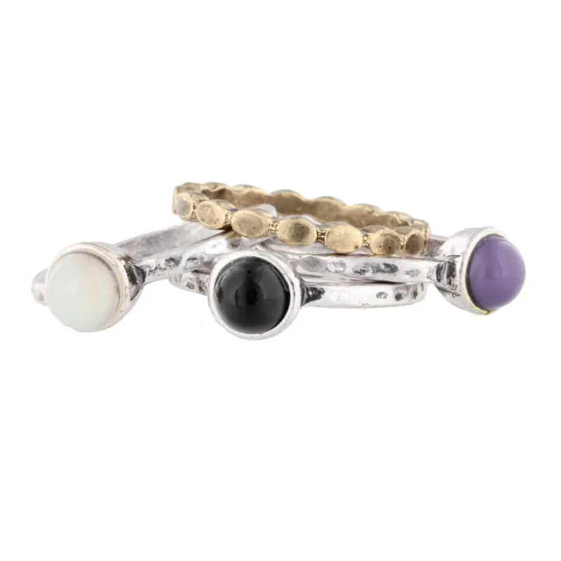4 Mixed Metal Ring Stack, Purple Stone, Black Stone, Opal Stone and Accent Ring sold by Charming Charlie