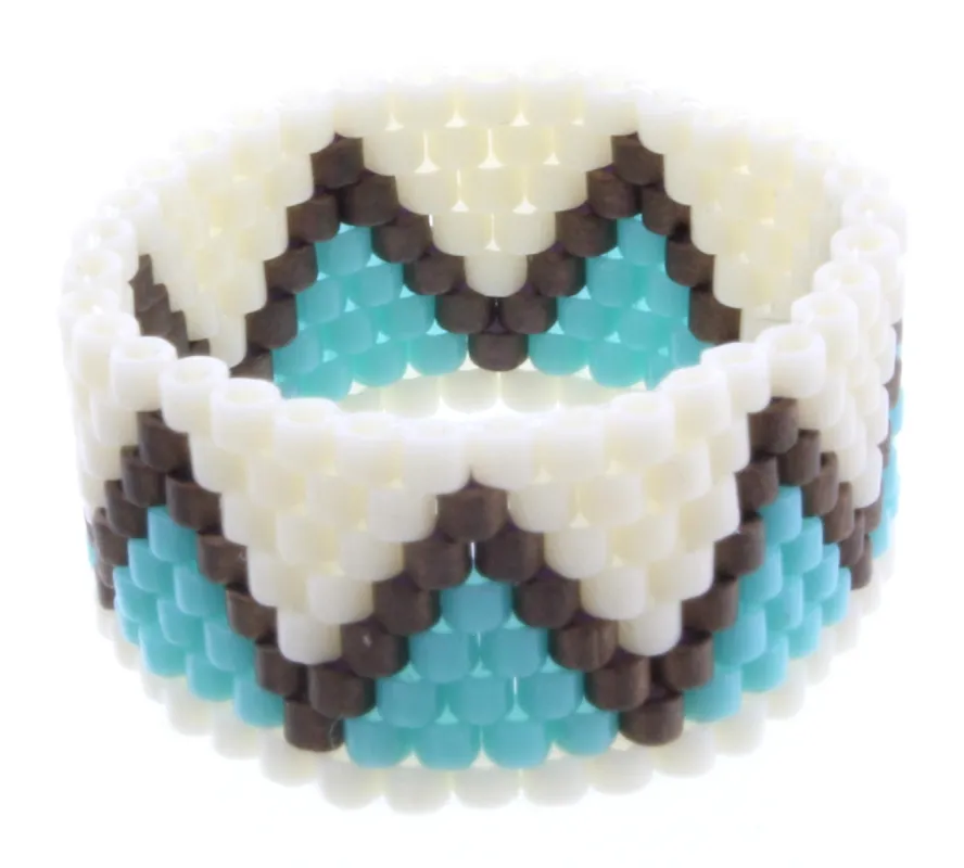 Ivory and Turquoise Seed Bead Ring with Triangle Design sold by Charming Charlie