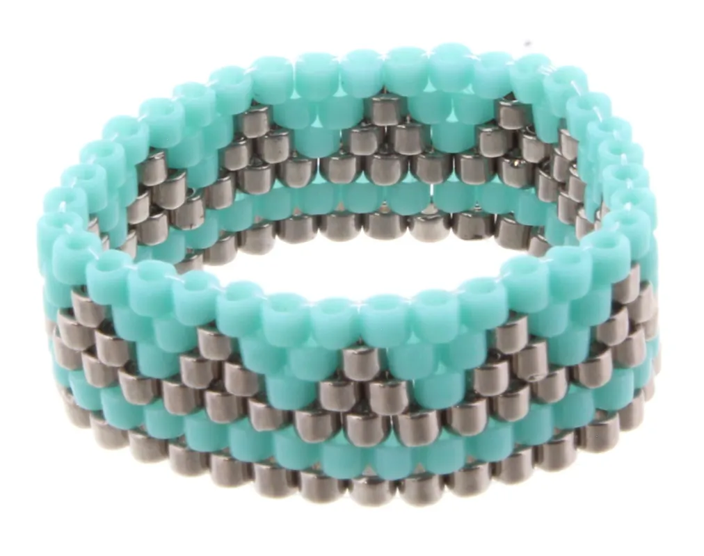 Turquoise Seed Bead Ring with Gun Metal Triangle sold by Charming Charlie