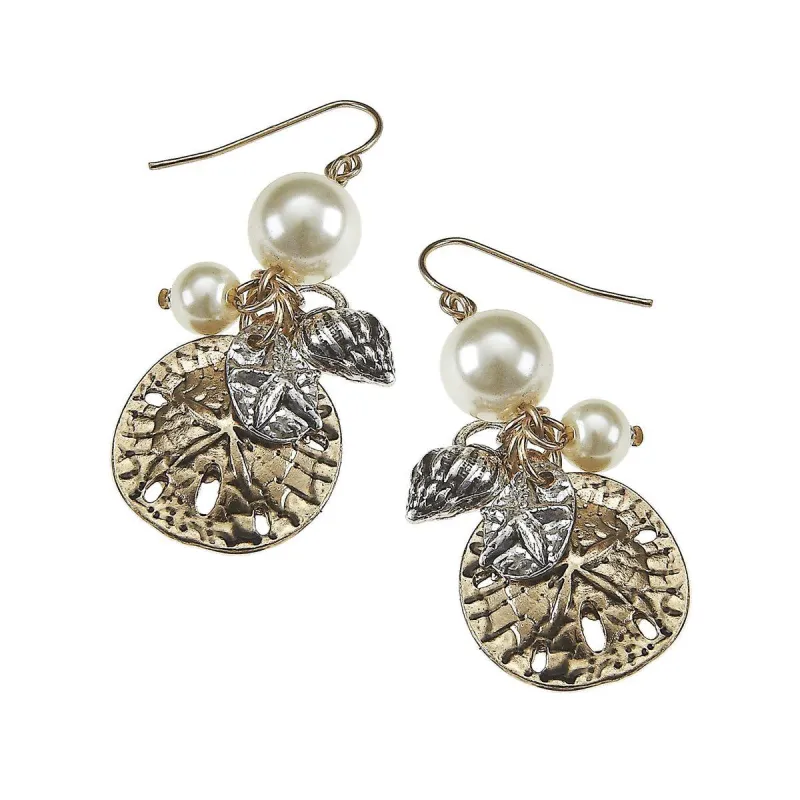 Antique Gold Sand Dollar and Ivory Pearl Cluster Earring sold by Charming Charlie
