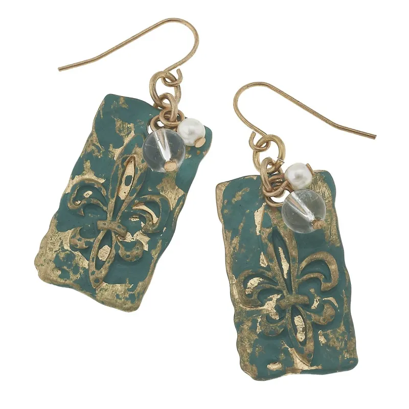 Fleur De Lis Patina with Crystal Earring sold by Charming Charlie