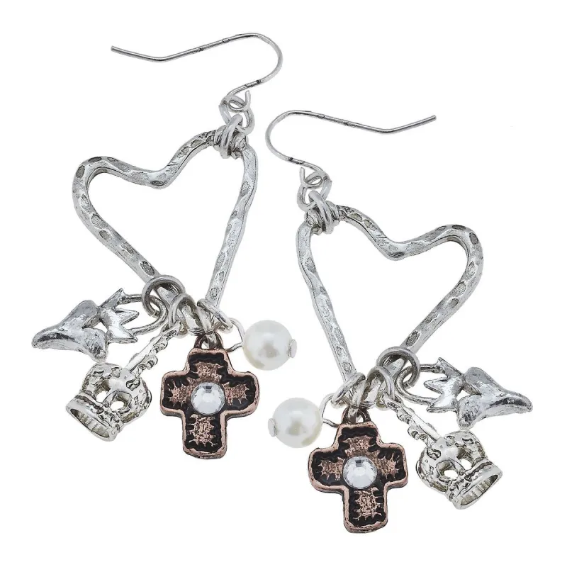 Silver Heart Patina with Charm Cluster Earring sold by Charming Charlie