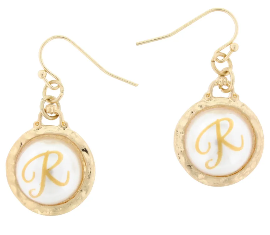 Faceted Pearl R Initial Gold Earring sold by Charming Charlie
