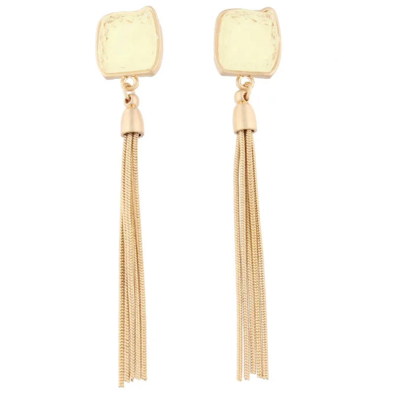 Ivory Square Druzy Stud with Gold Chain Tassel Earring sold by Charming Charlie