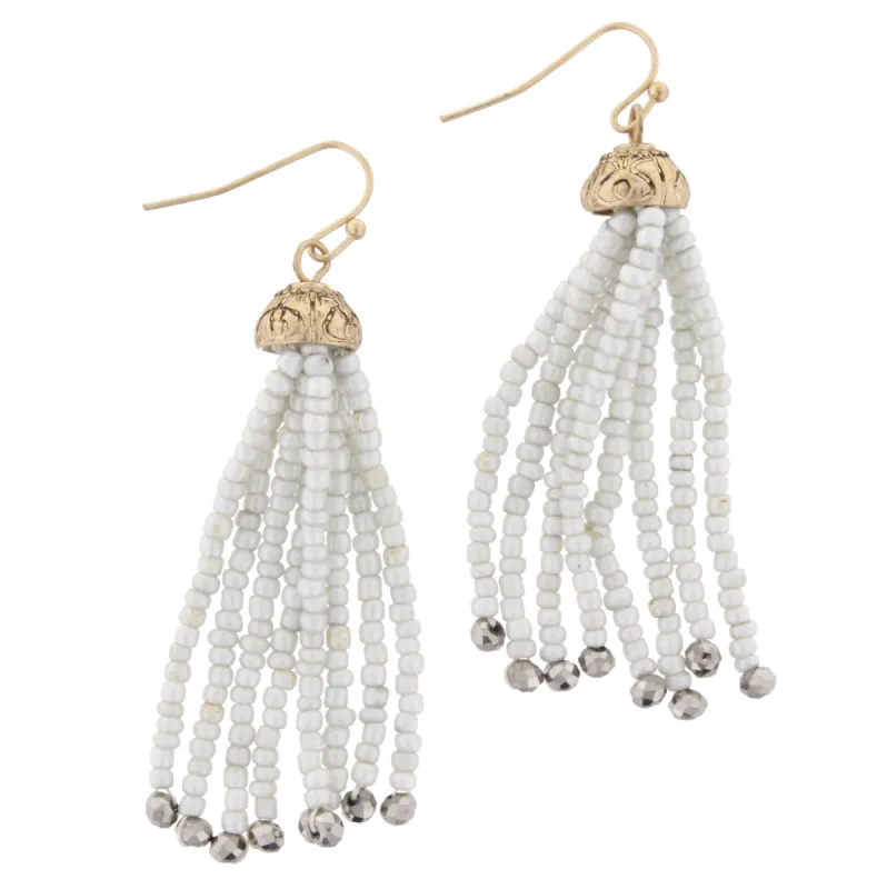 Grey Beaded Tassel Earring sold by Charming Charlie