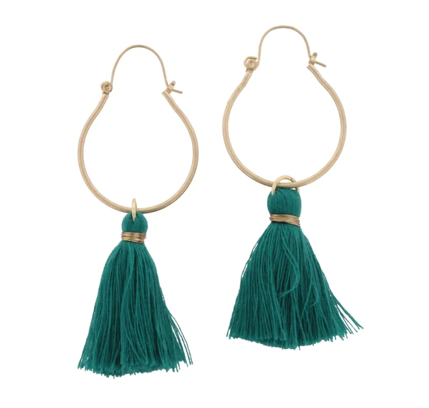 Teal Tassel on Hoop Earring sold by Charming Charlie