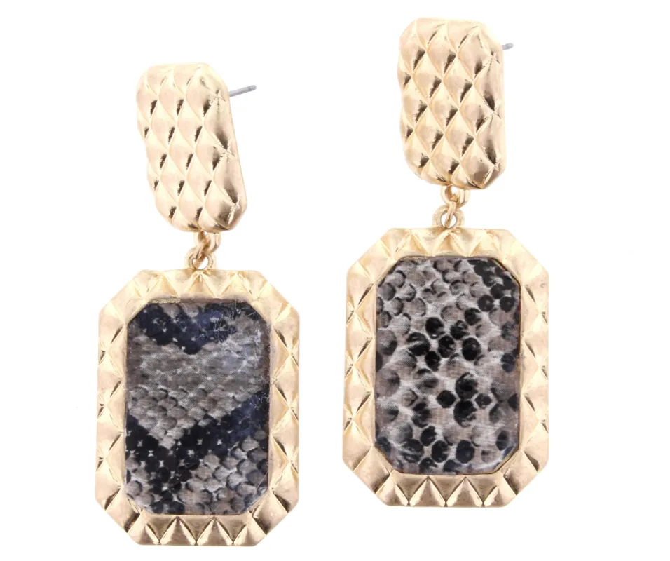 Rectangle Post with Encased Snakeskin Rectangle Earring sold by Charming Charlie