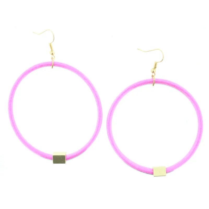 Hot Pink Glitter with Gold Station Hoop Earring sold by Charming Charlie