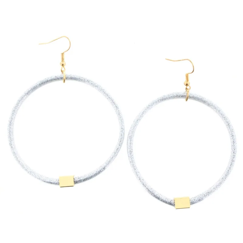 SIlver Glitter with Gold Station Hoop Earring sold by Charming Charlie