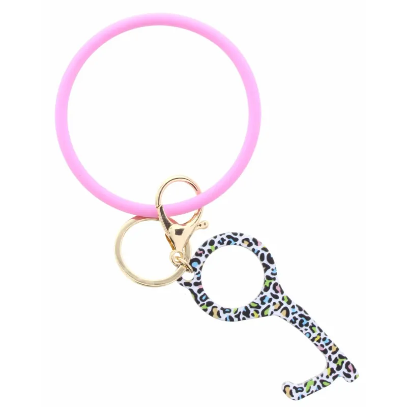 Light Pink Coated Metal Bangle with Multi Leopard Touchless Key Keychain sold by Charming Charlie