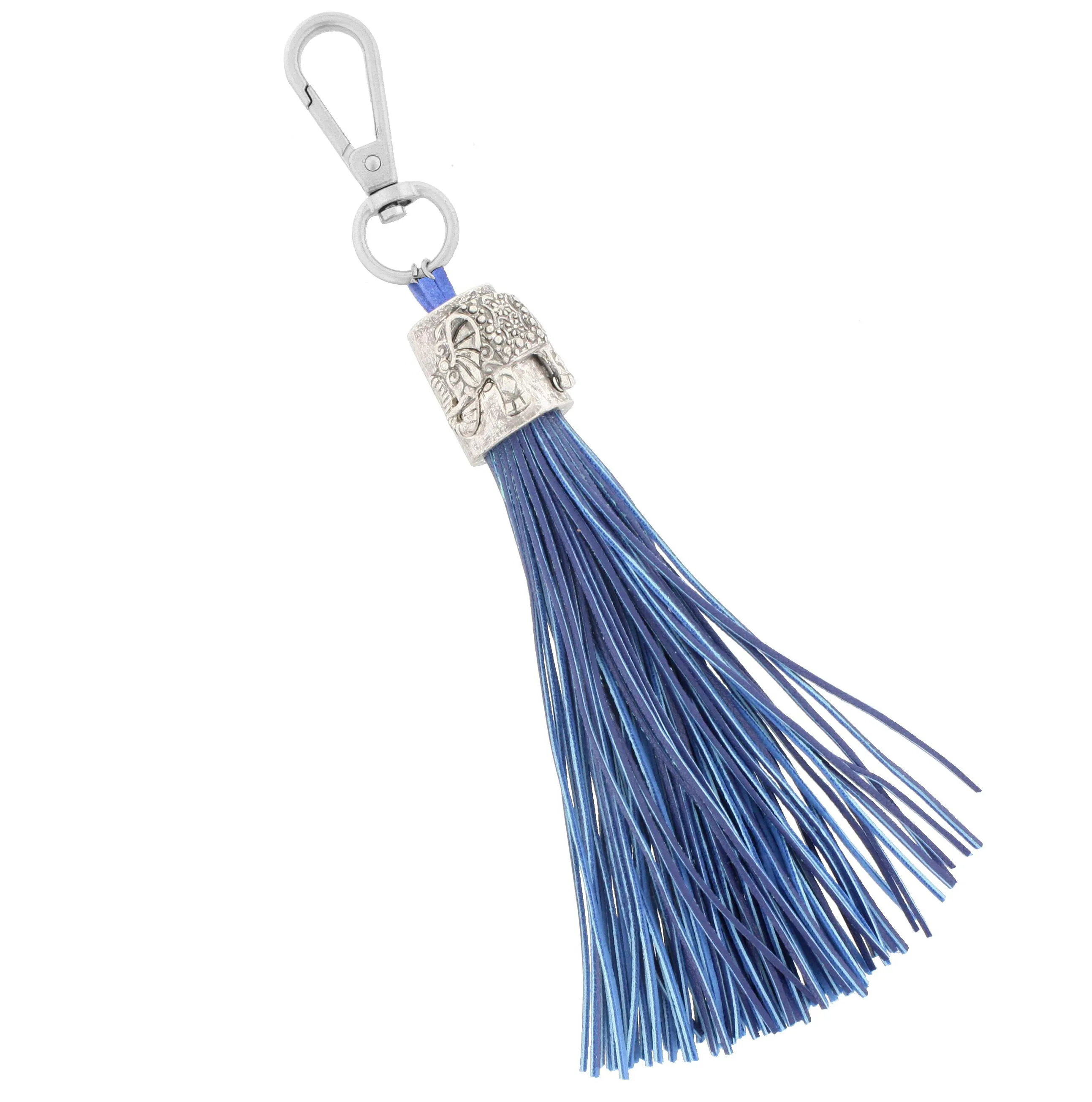 8" Silver Elephant Icon Capped Navy Leather Tassel Keychain sold by Charming Charlie