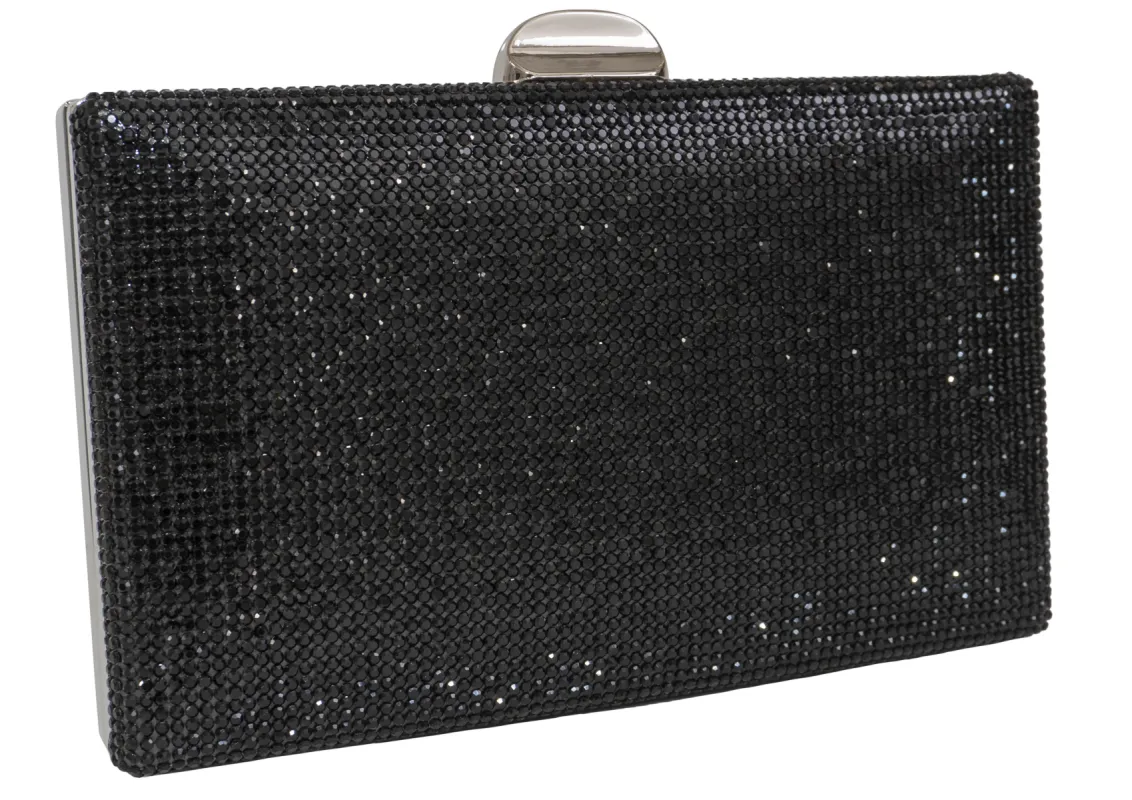Jet Black Shimmer Evening Clutch sold by Charming Charlie