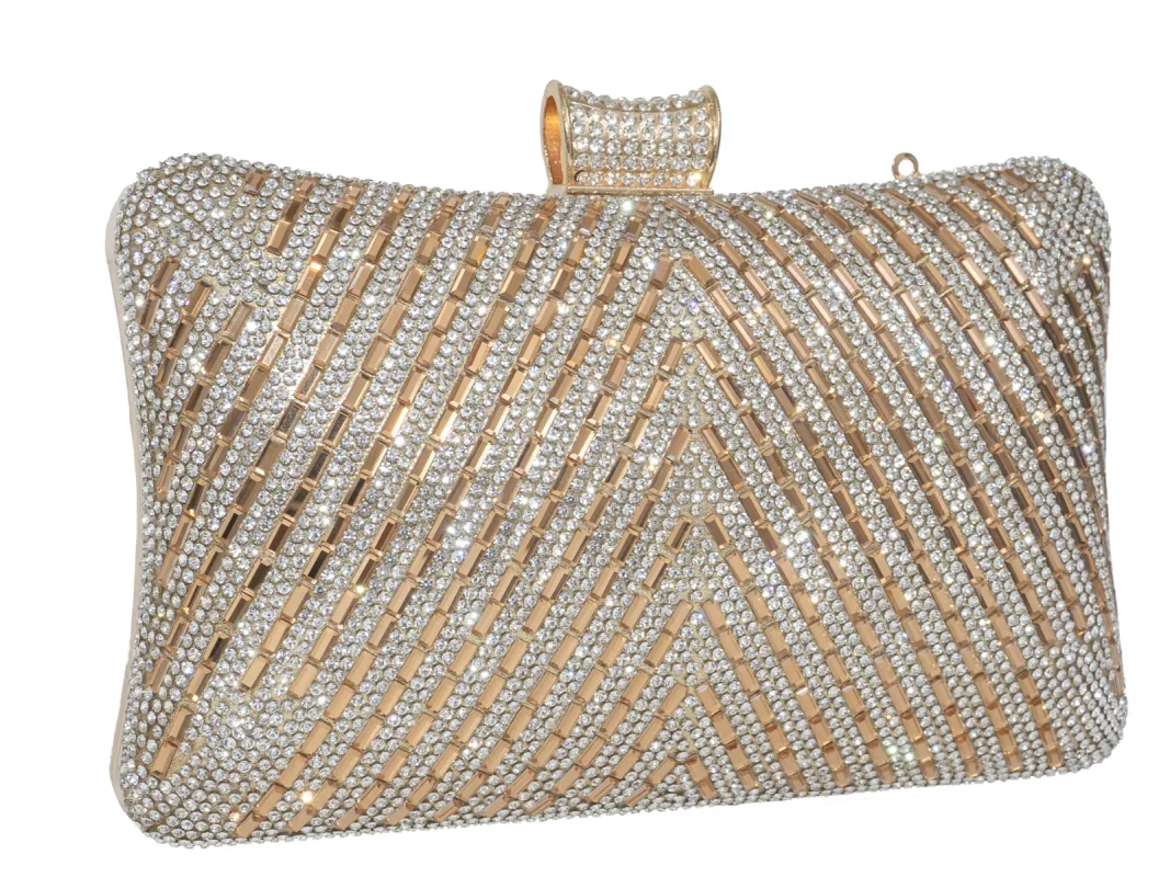 Gold Hard Clutch Evening Bag sold by Charming Charlie