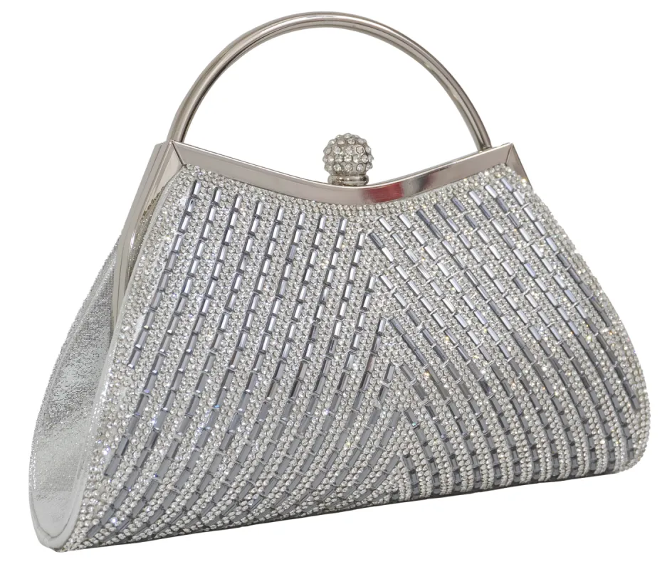 Top Handle Silver Rhinestone Clutch sold by Charming Charlie
