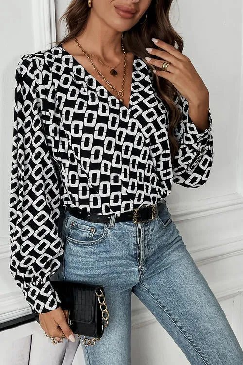 Geometric V-Neck Long Sleeve Blouse sold by Charming Charlie product image thumbnail 3