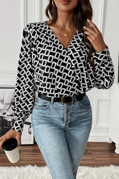 Geometric V-Neck Long Sleeve Blouse sold by Charming Charlie product image thumbnail 2