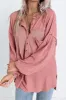 Half Button Raw Hem Long Sleeve Blouse sold by Charming Charlie