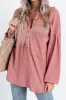 Half Button Raw Hem Long Sleeve Blouse sold by Charming Charlie