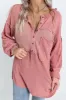 Half Button Raw Hem Long Sleeve Blouse sold by Charming Charlie